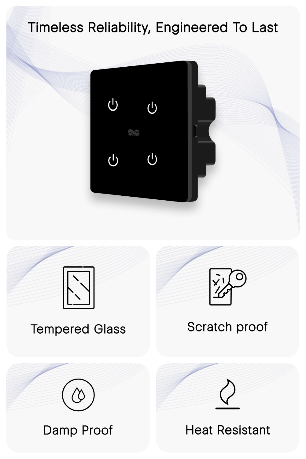 2 Gang (4 Switch) IR Remote & Wi-Fi Touch Switch