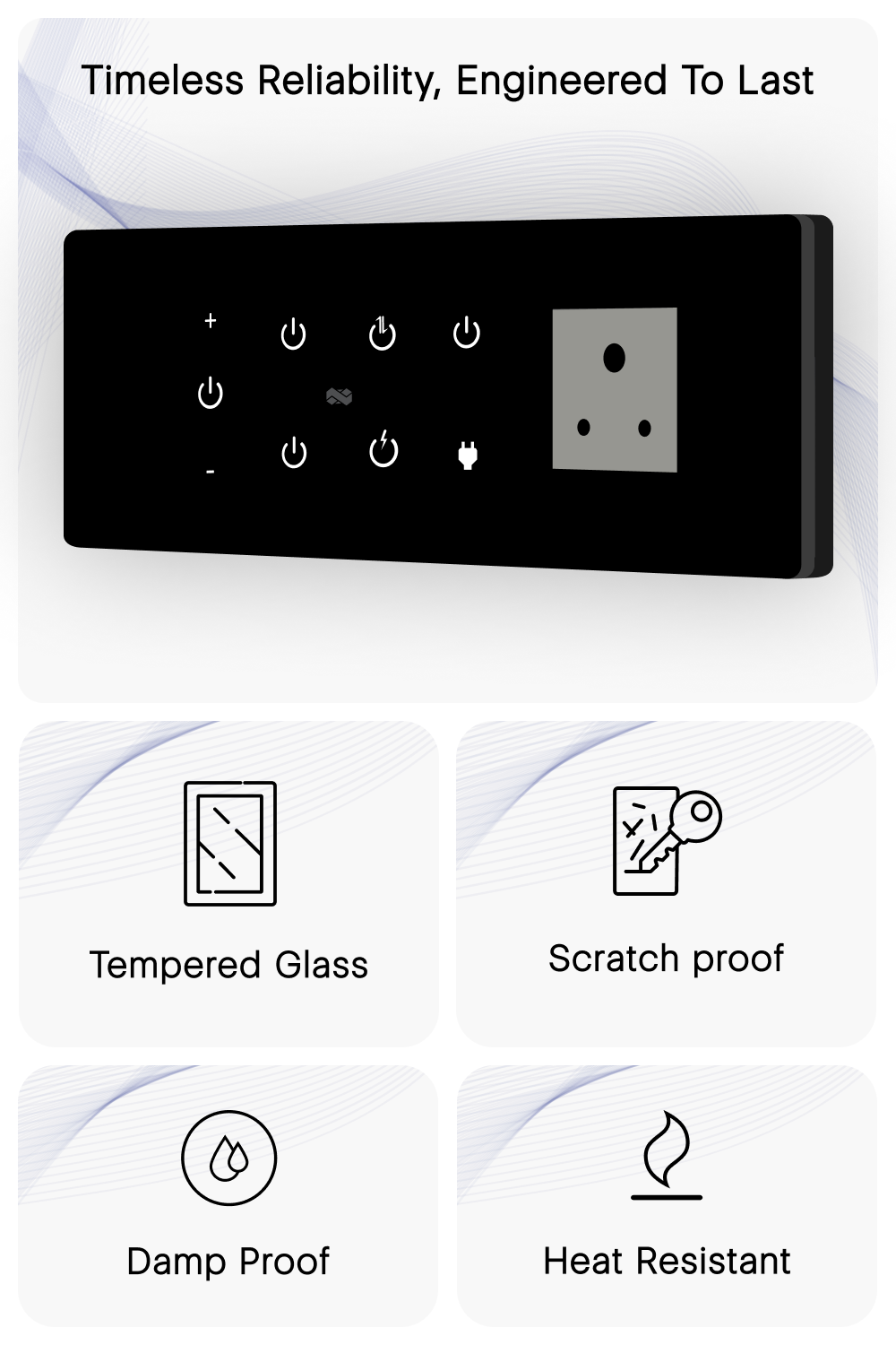 8 Gang (5 Switch + 1 Dimmer + 1 Plug) IR Remote & Wi-Fi Touch Switch