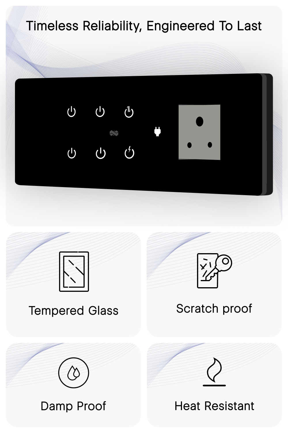 8 Gang (6 Switch + 1 Plug) IR Remote & Wi-Fi Touch Switch