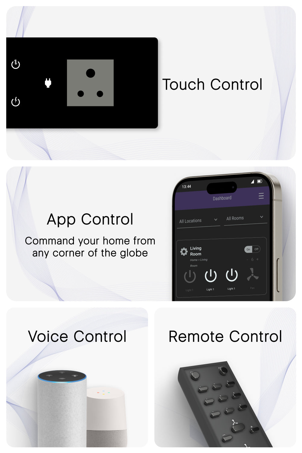 8 Gang (6 Switch + 1 Plug) IR Remote & Wi-Fi Touch Switch