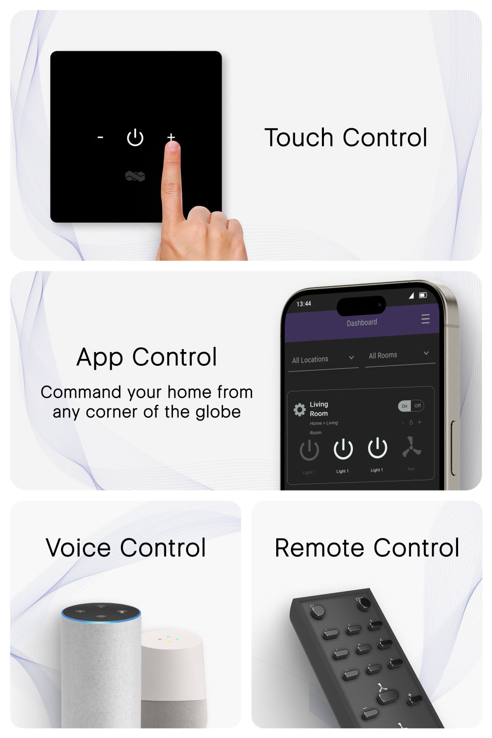 1 Gang (1 Dimmer) IR Remote & Wi-Fi Touch Switch