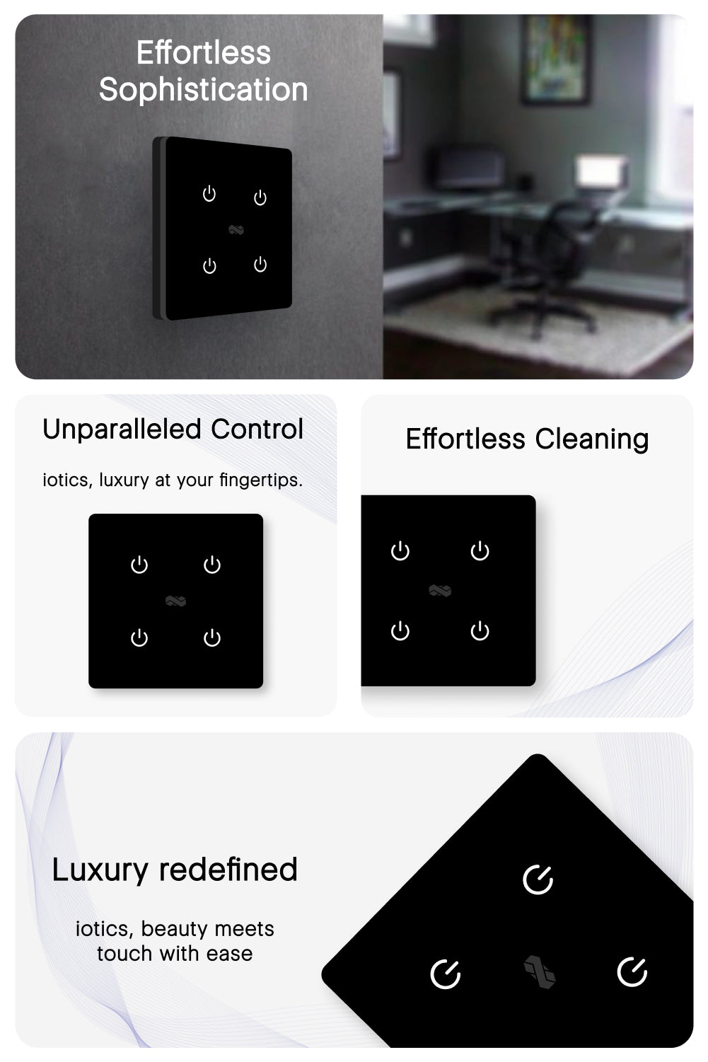 2 Gang (4 Switch) IR Remote & Wi-Fi Touch Switch