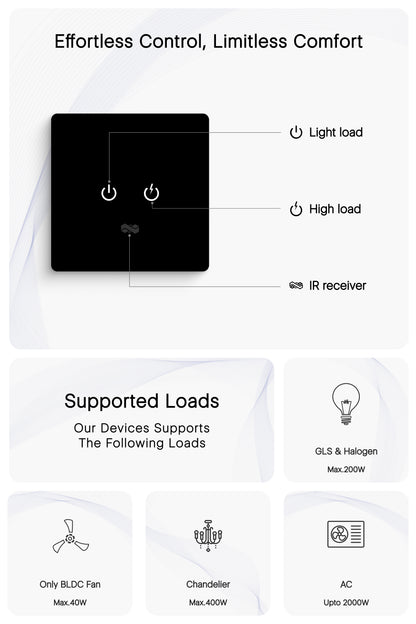 2 Gang IR Remote & Wi-Fi Touch Switch