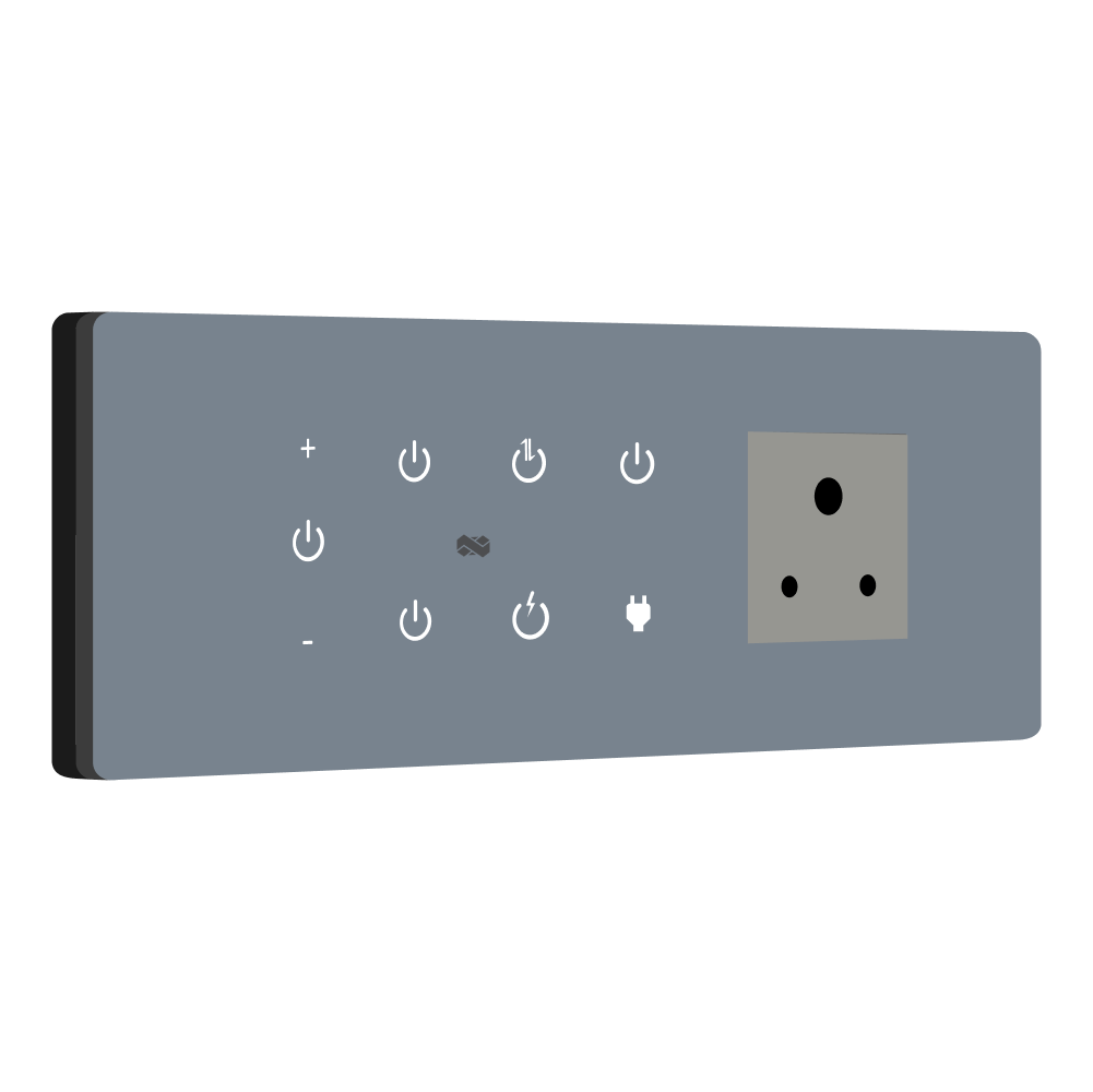 8 Gang (5 Switch + 1 Dimmer + 1 Plug) IR Remote & Wi-Fi Touch Switch