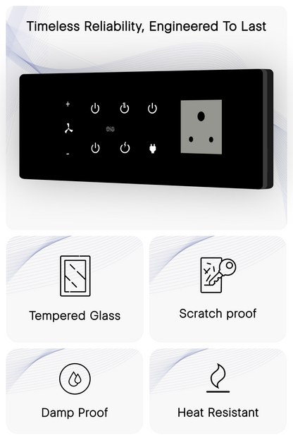 8 Gang (5 Switch + 1 Fan + 1 Plug) IR Remote & Wi-Fi Touch Switch