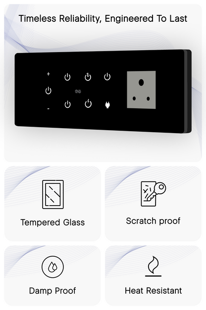 8 Gang (5 Switch + 1 Dimmer + 1 Plug) IR Remote & Wi-Fi Touch Switch