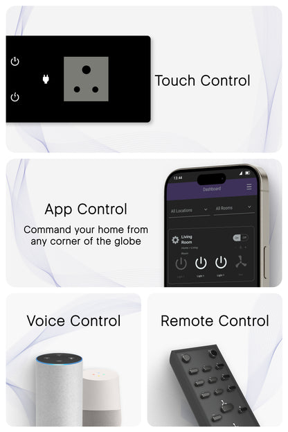8 Gang (6 Switch + 1 Plug) IR Remote & Wi-Fi Touch Switch