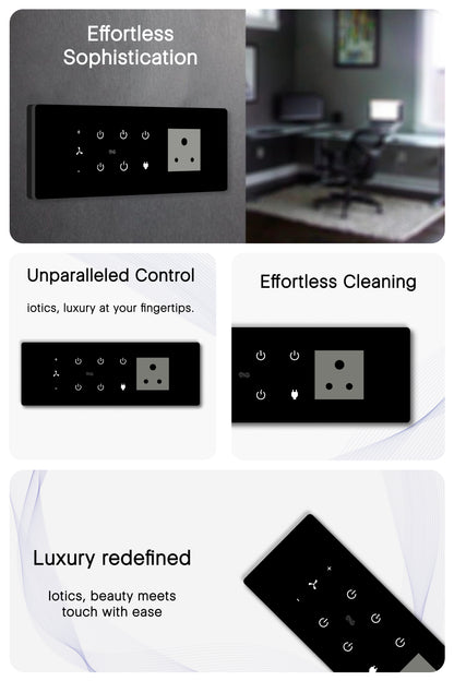 8 Gang (5 Switch + 1 Fan + 1 Plug) IR Remote & Wi-Fi Touch Switch