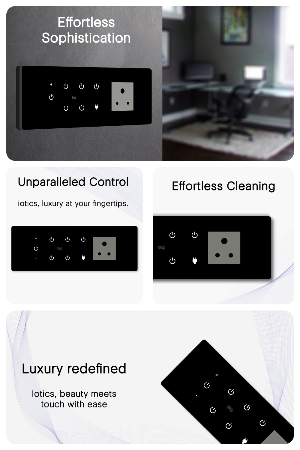 8 Gang (5 Switch + 1 Dimmer + 1 Plug) IR Remote & Wi-Fi Touch Switch