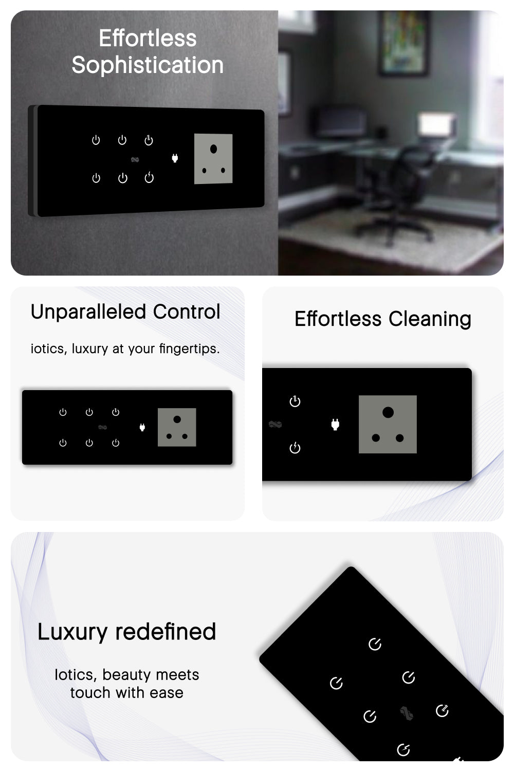 8 Gang (6 Switch + 1 Plug) IR Remote & Wi-Fi Touch Switch