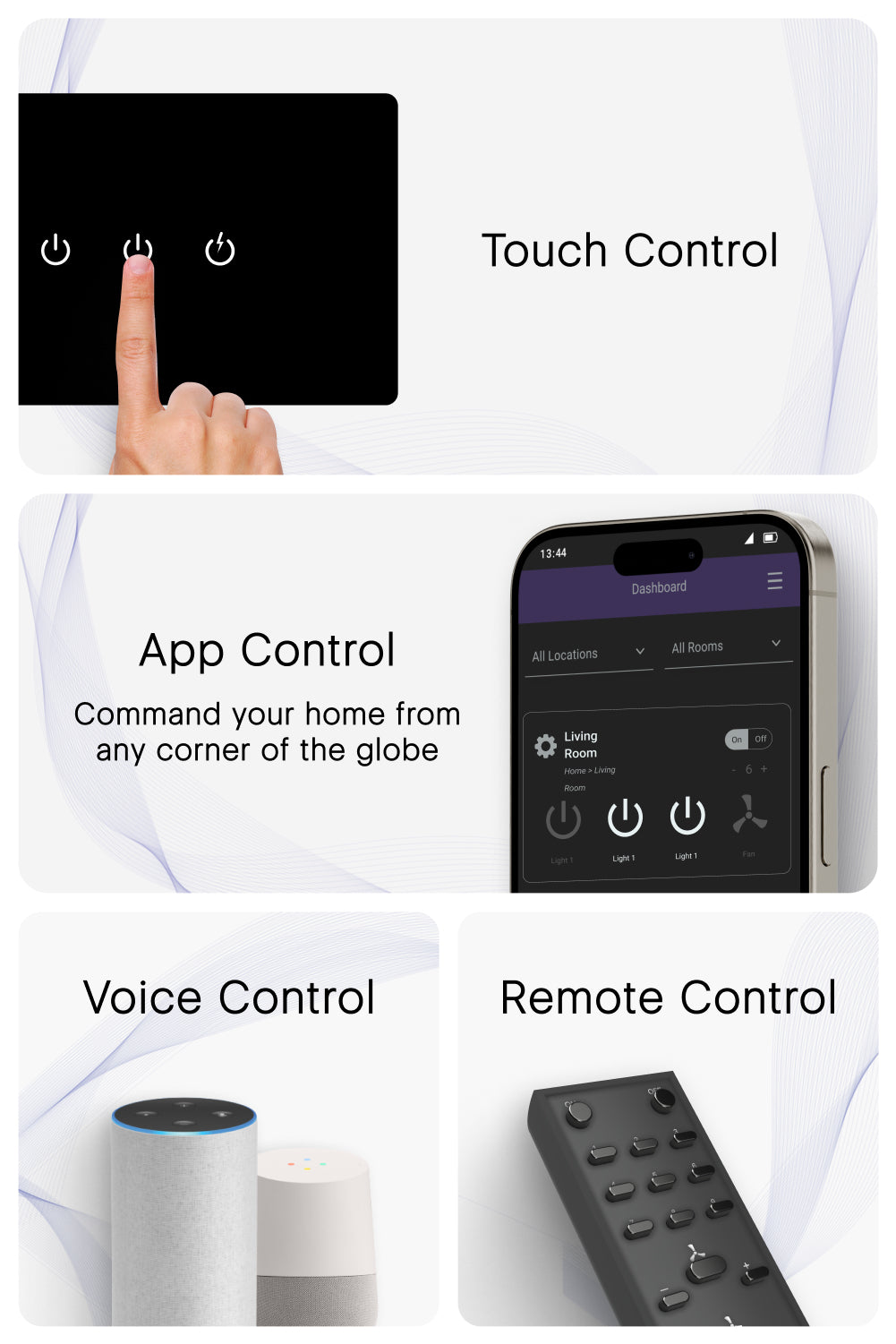3 Gang IR Remote & Wi-Fi Touch Switch